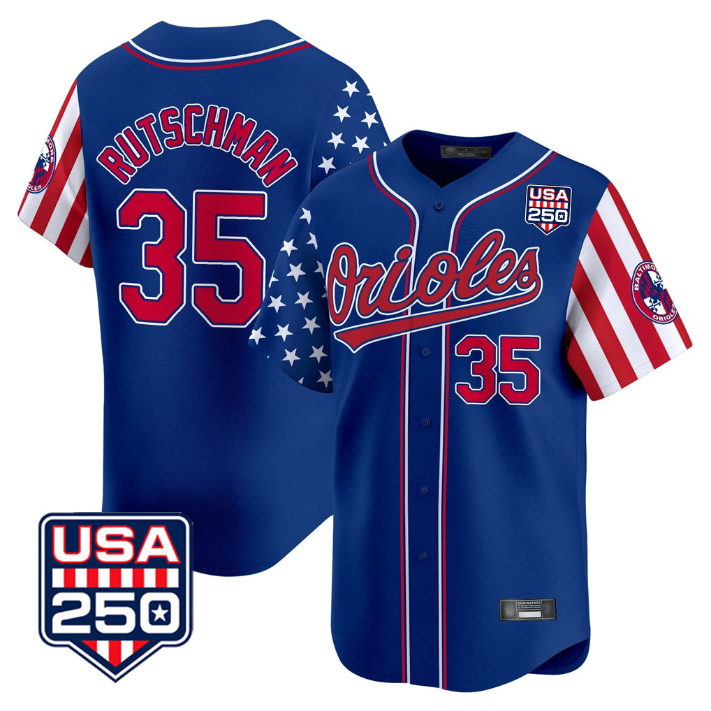 Seanshop B.Orioles #35 Adley Rutschman Player Royal USA 250 Independence Day Vapor Premier Limited Home Game Stitched Jerseys