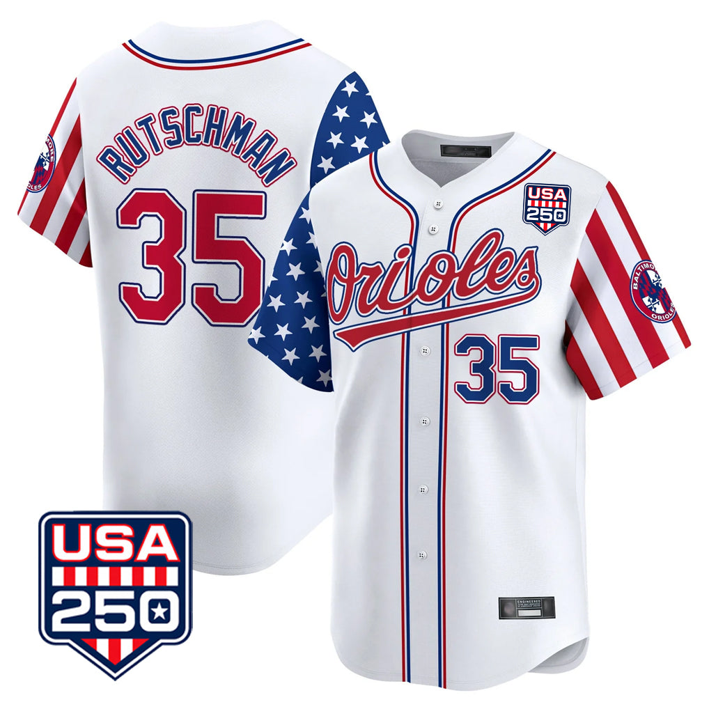 Seanshop B.Orioles #35 Adley Rutschman Player White USA 250 Independence Day Vapor Premier Home Game Stitched Jerseys