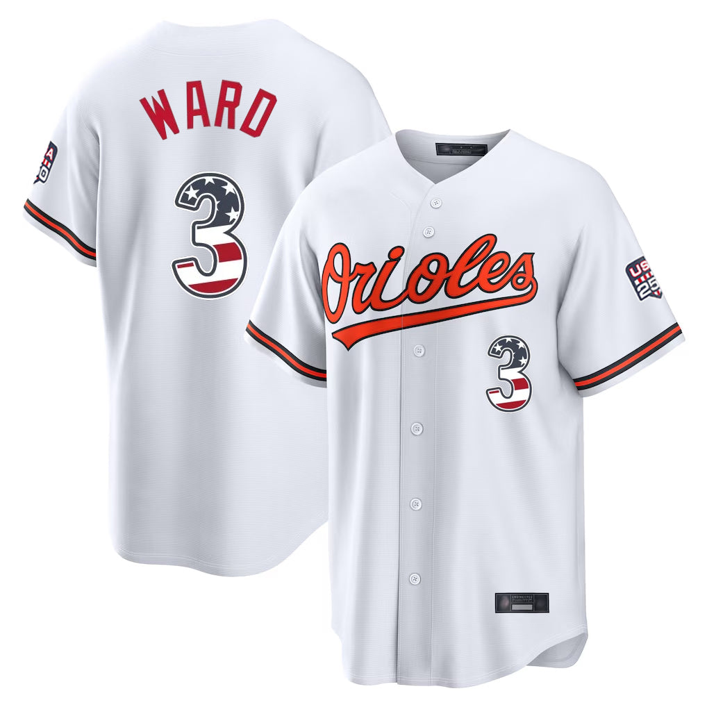 Seanshop B.Orioles #3 Taylor Ward Player White USA 250 Fourth of July Home Game Stitched Jerseys
