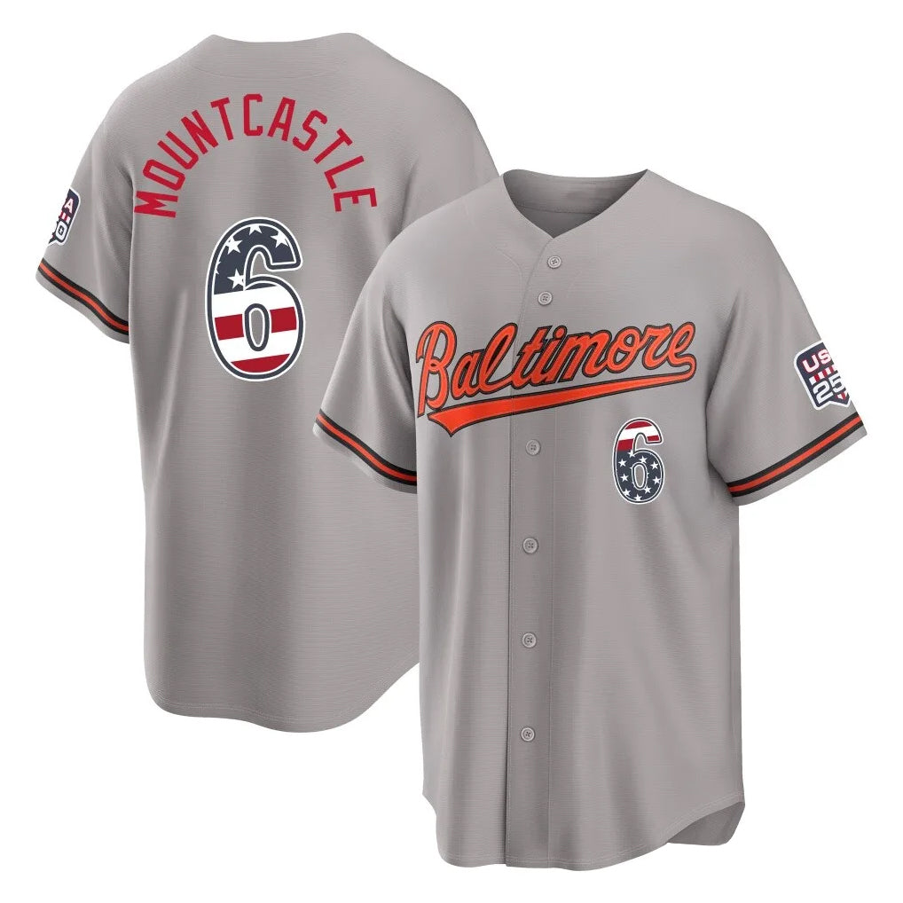Seanshop B.Orioles #6 Ryan Mountcastle Player Gray USA 250 Fourth of July Home Game Stitched Jerseys
