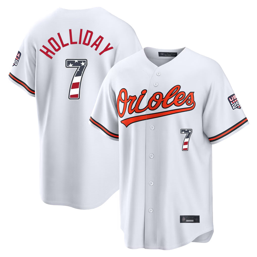 Seanshop B.Orioles #7 Jackson Holliday Player White USA 250 Fourth of July Home Game Stitched Jerseys