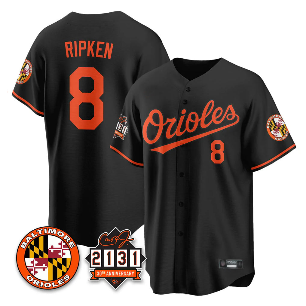 Seanshop B.Orioles #8 Cal Ripken Player Black 30th Anniversary of 2131 Home Game Stitched Jerseys