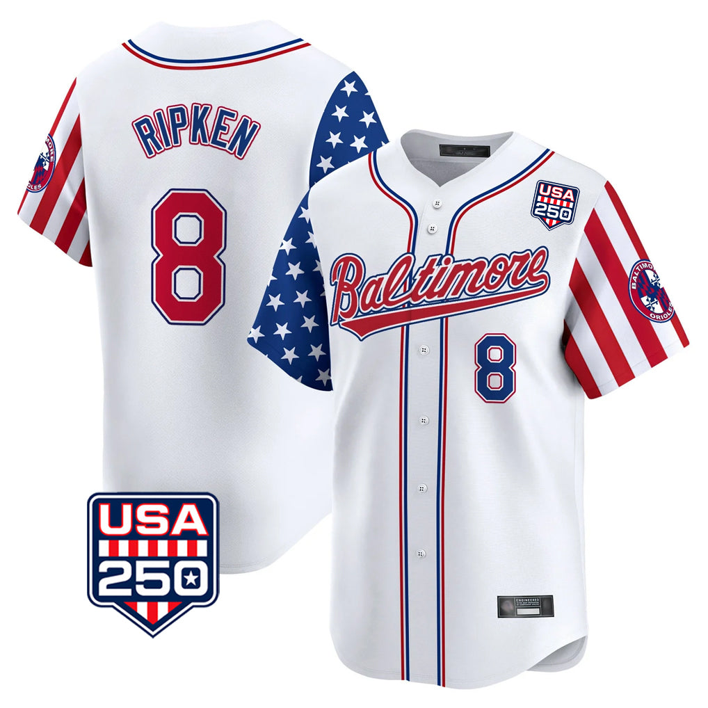 Seanshop B.Orioles #8 Cal Ripken Player White USA 250 Independence Day Vapor Premier Limited Home Game Stitched Jerseys