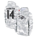 Seanshop B.Ravens #14 Kyle Hamilton Player Arctic Camo Salute to Service Pullover Hoodie Stitched Jerseys