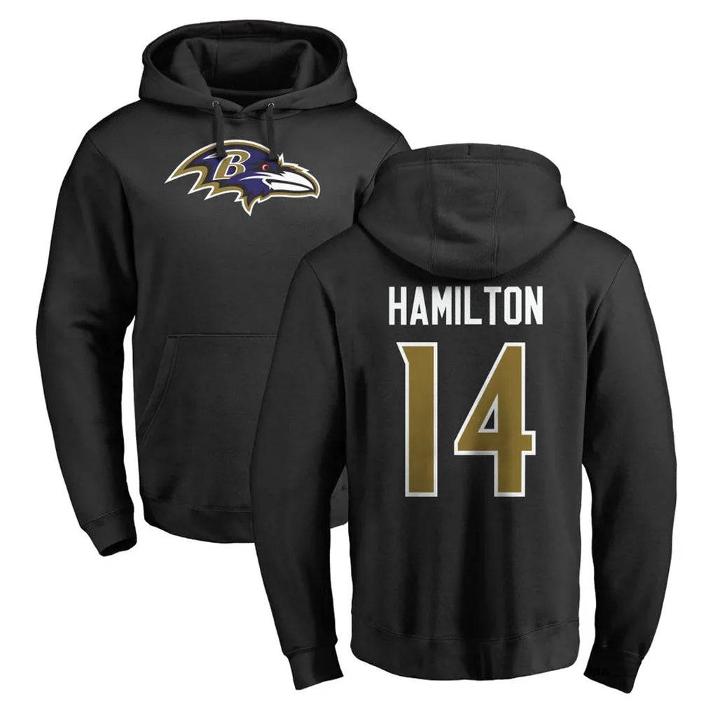 Seanshop B.Ravens #14 Kyle Hamilton Player Black Pullover Hoodie Stitched Jerseys