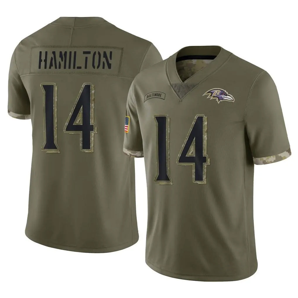 Seanshop B.Ravens #14 Kyle Hamilton Player Olive Salute To Service Game Stitched Jerseys