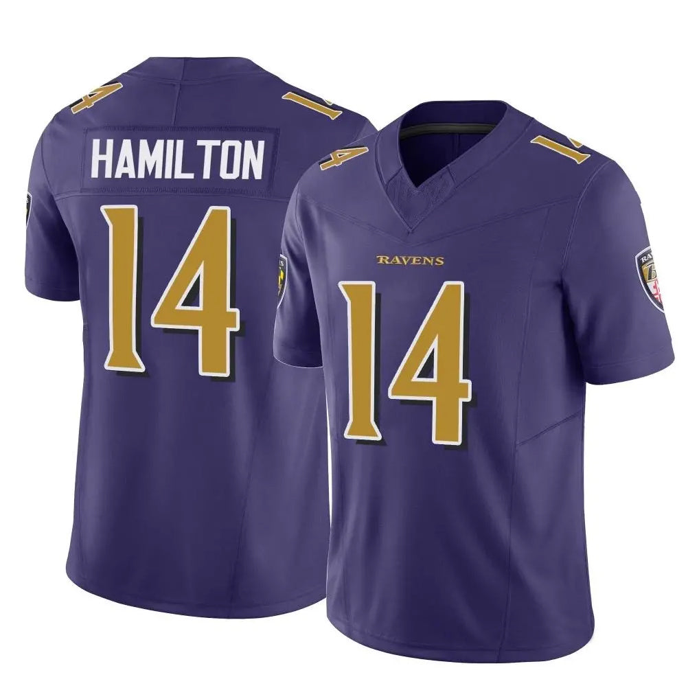Seanshop B.Ravens #14 Kyle Hamilton Player Purple Vapor F.U.S.E. Limited Home Game Stitched Jerseys