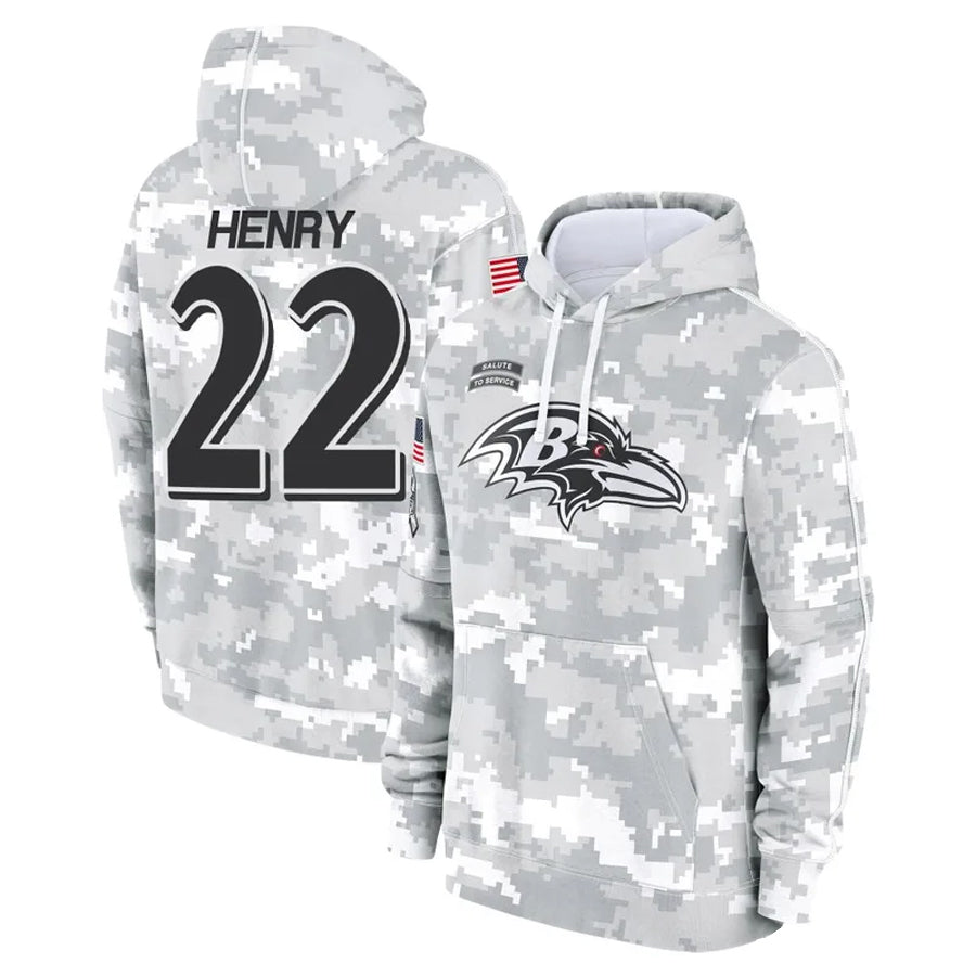 Seanshop B.Ravens #22 Derrick Henry Player Arctic Camo Salute To Service Hoodie Stitched Jerseys