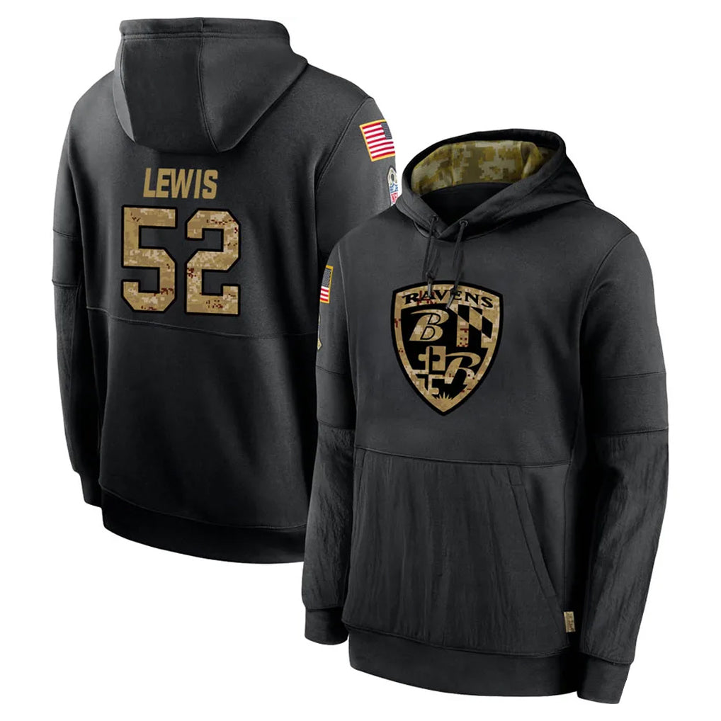 Seanshop B.Ravens #52 Ray Lewis Player Black Salute to Service Pullover Hoodie Stitched Jerseys