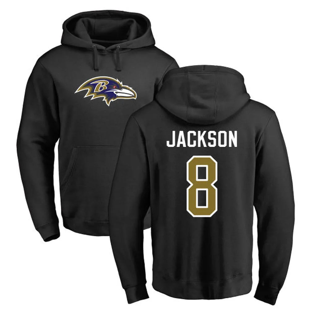 Seanshop B.Ravens #8 Lamar Jackson Player Black Pullover Hoodie Stitched Jerseys