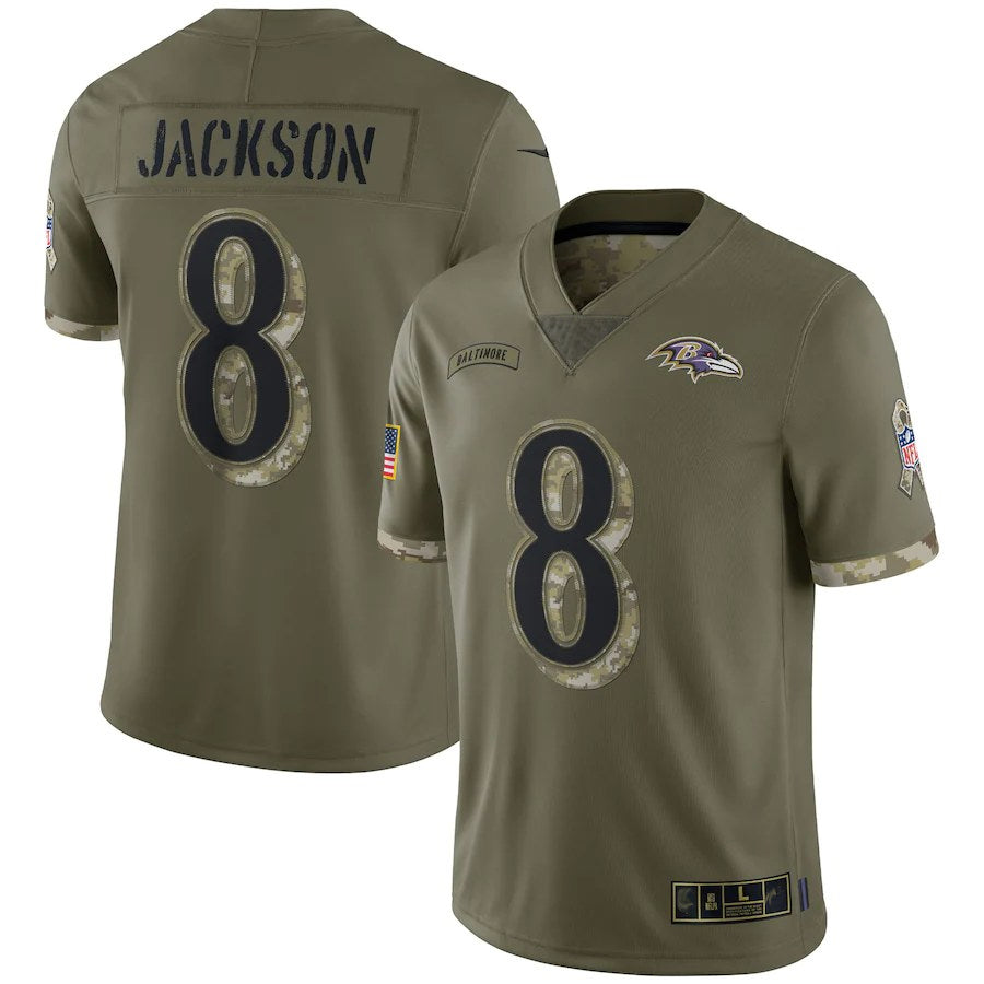 Seanshop B.Ravens #8 Lamar Jackson Player Olive Salute To Service Stitched Jerseys