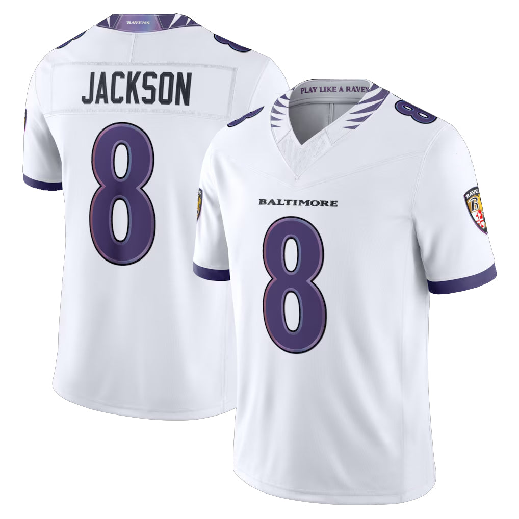 Seanshop B.Ravens #8 Lamar Jackson Player White Limited Elite Home Game Stitched Jerseys