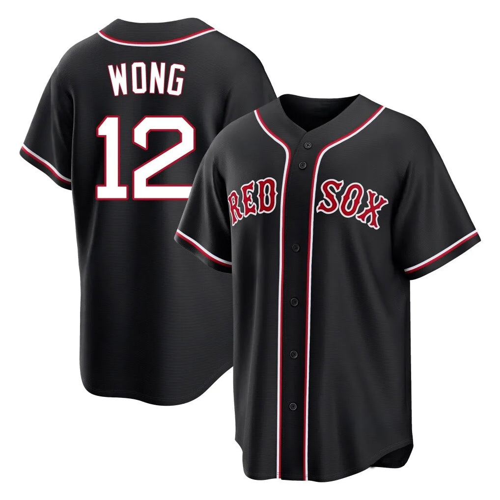 Seanshop B.Red Sox #12 Connor Wong Player Black Out Home Game Stitched Jerseys