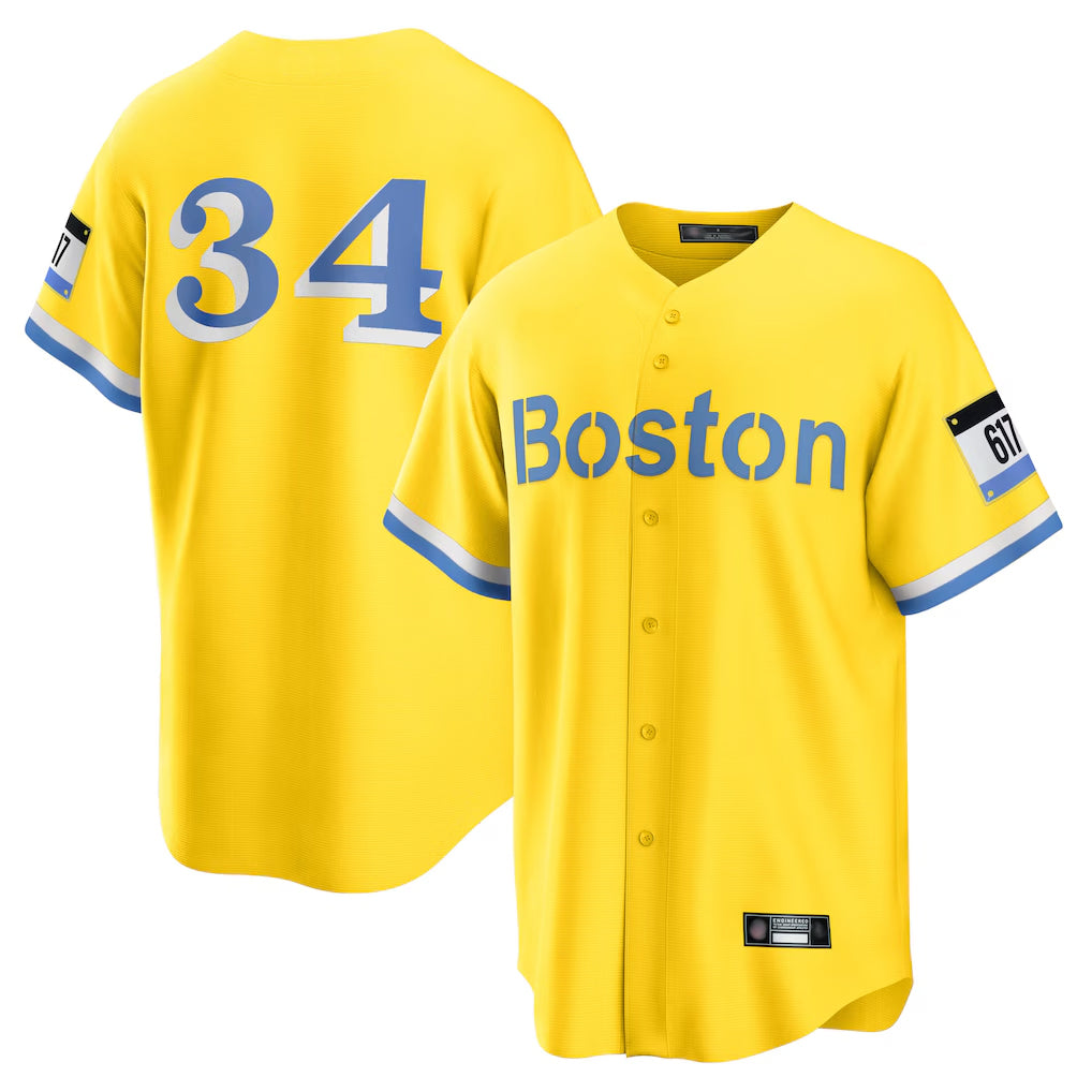 Seanshop B.Red Sox #34 David Ortiz Player Yellow Home Game Stitched Jerseys