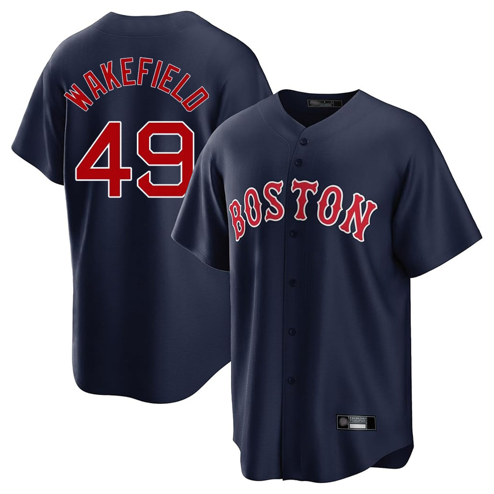 Seanshop B.Red Sox #49 Tim Wakefield Player Navy Home Game Stitched Jerseys