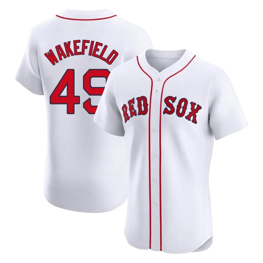 Seanshop B.Red Sox #49 Tim Wakefield Player White Limited Elite Home Game Stitched Jerseys