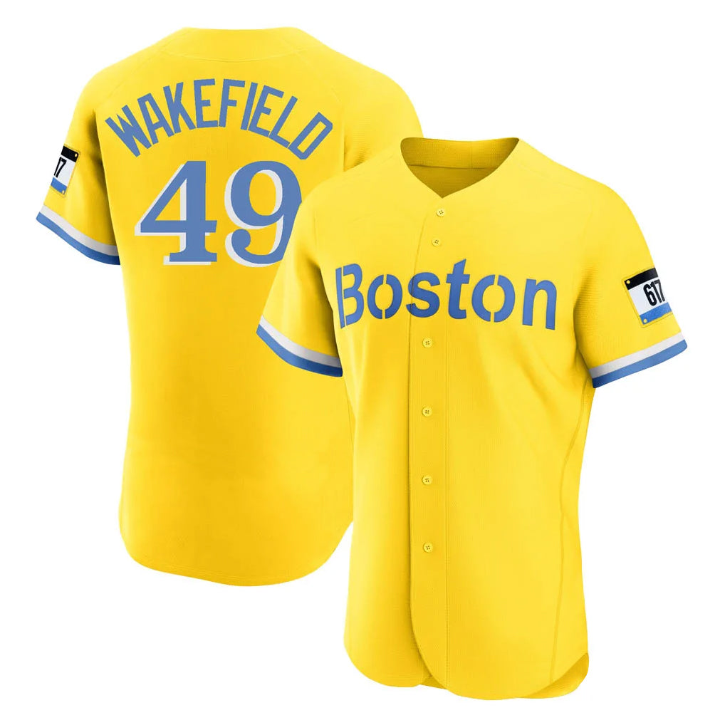 Seanshop B.Red Sox #49 Tim Wakefield Player Yellow Limited Elite Home Game Stitched Jerseys