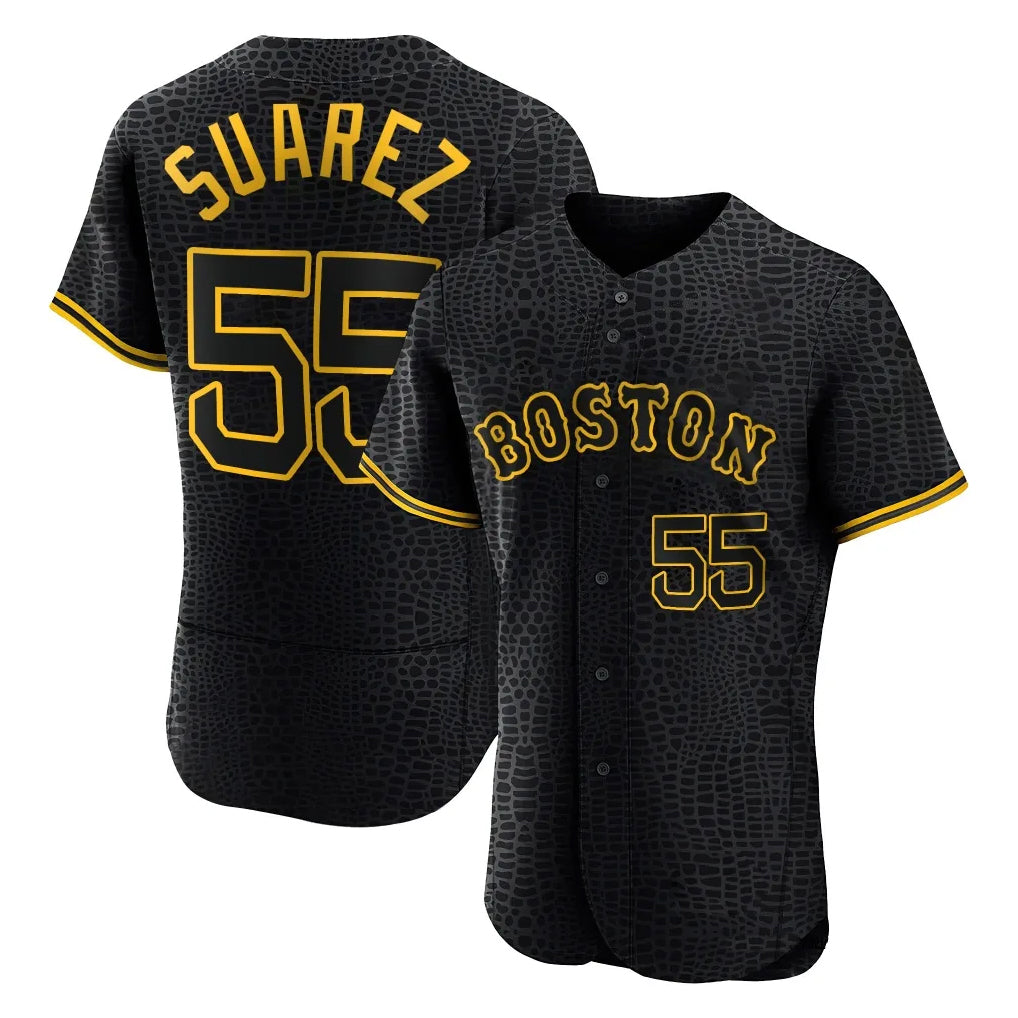 Seanshop B.Red Sox #55 Ranger Su¨¢rez Player Black Snake Skin City Limited Elite Home Stitched Jerseys