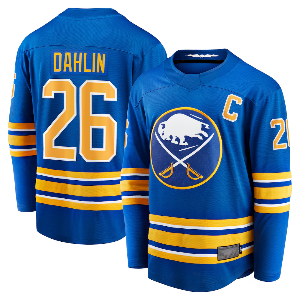 Seanshop B.Sabres #26 Rasmus Dahlin Royal Home Captain Patch Breakaway Stitched Jerseys