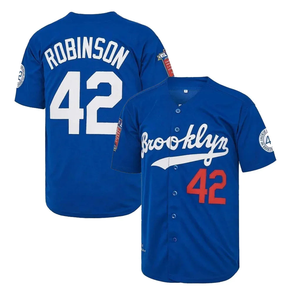 Seanshop Brooklyn Dodgers #42 Jackie Robinson Blue Retro Baseball Jerseys