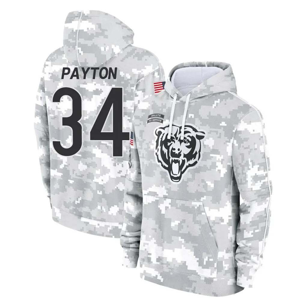 Seanshop C.Bears #34 Walter Payton Player Arctic Camo Salute to Service Pullover Hoodies Limited Stitched Jerseys