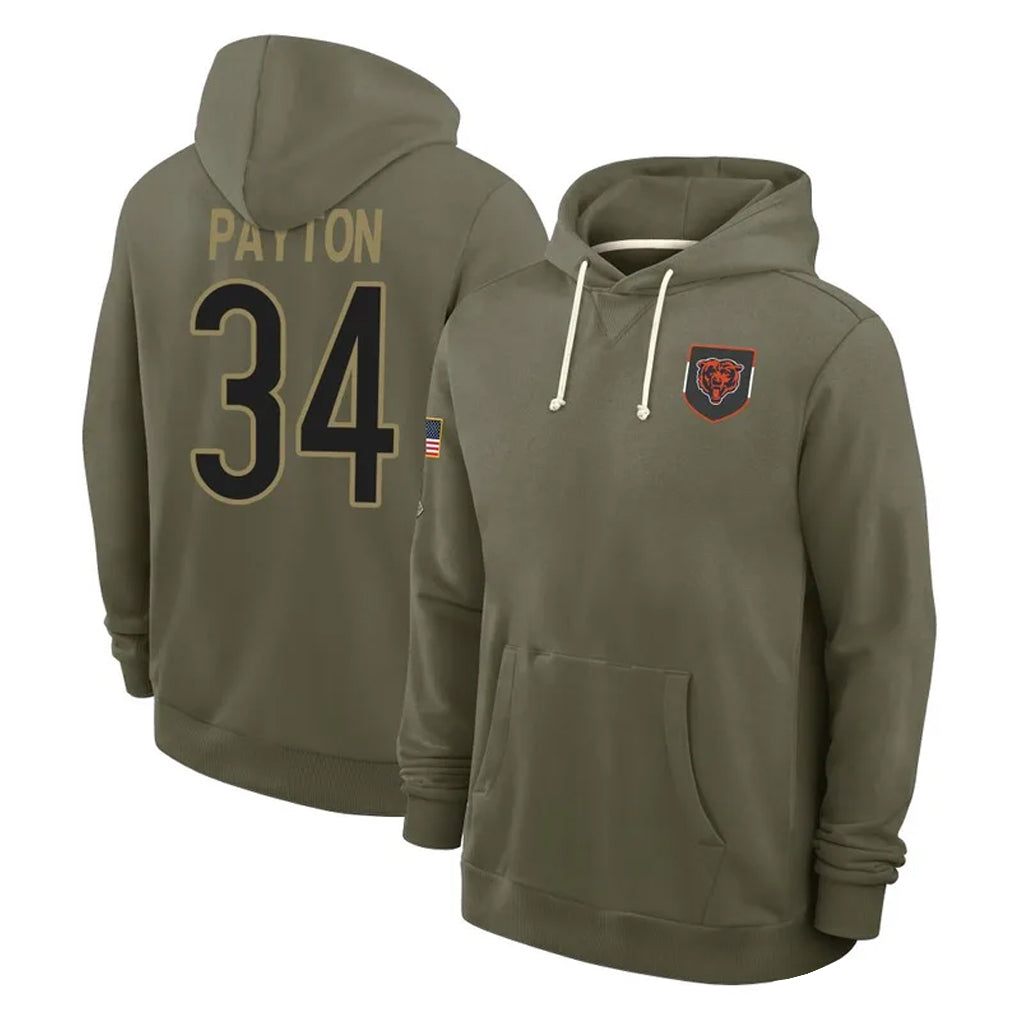 Seanshop C.Bears #34 Walter Payton Player Olive Salute to Service Pullover Hoodies Limited Stitched Jerseys
