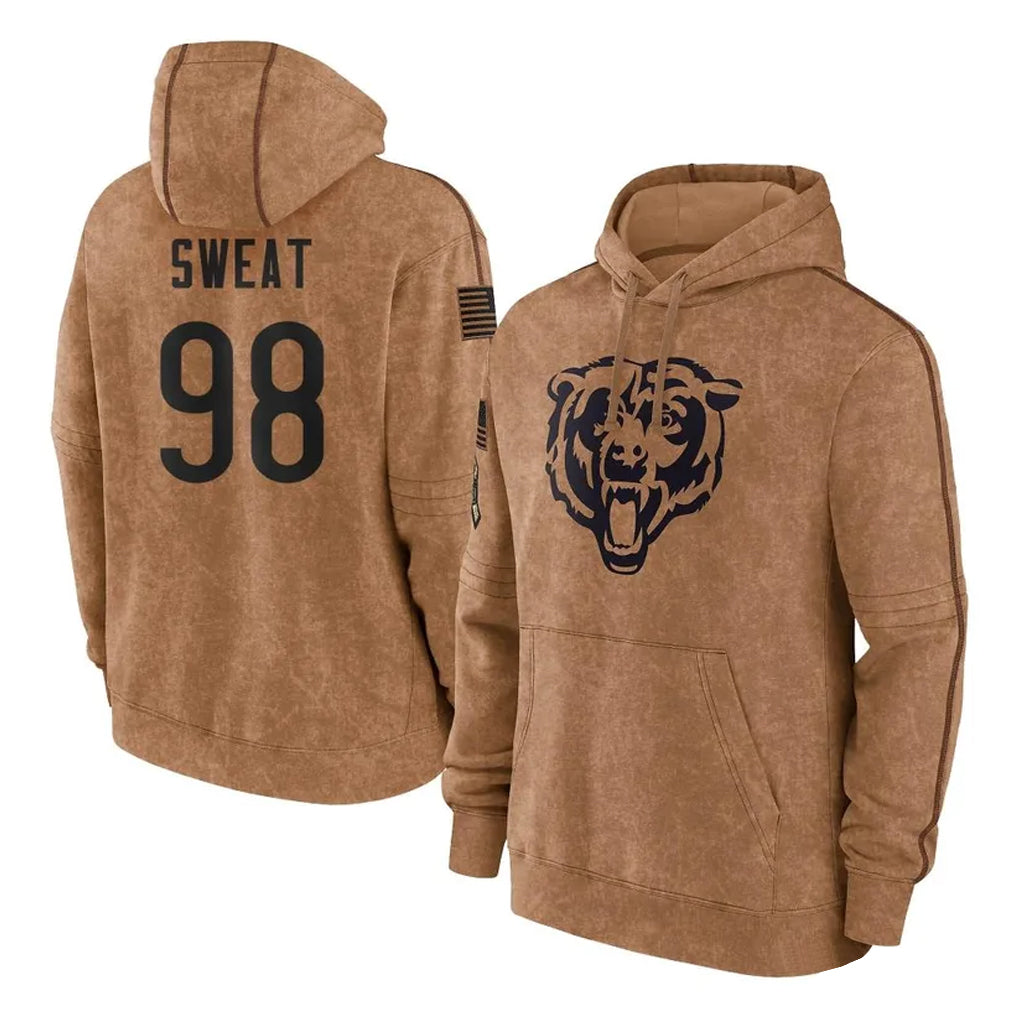 Seanshop C.Bears #98 Montez Sweat Player Brown Salute to Service Pullover Hoodies Limited Stitched Jerseys