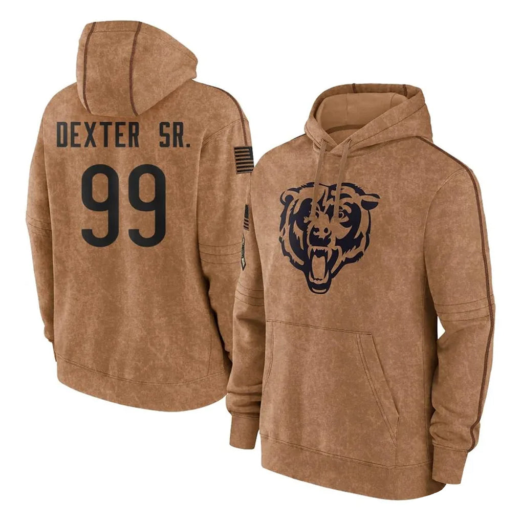 Seanshop C.Bears #99 Gervon Dexter Sr. Player Brown Salute to Service Pullover Hoodies Limited Stitched Jerseys