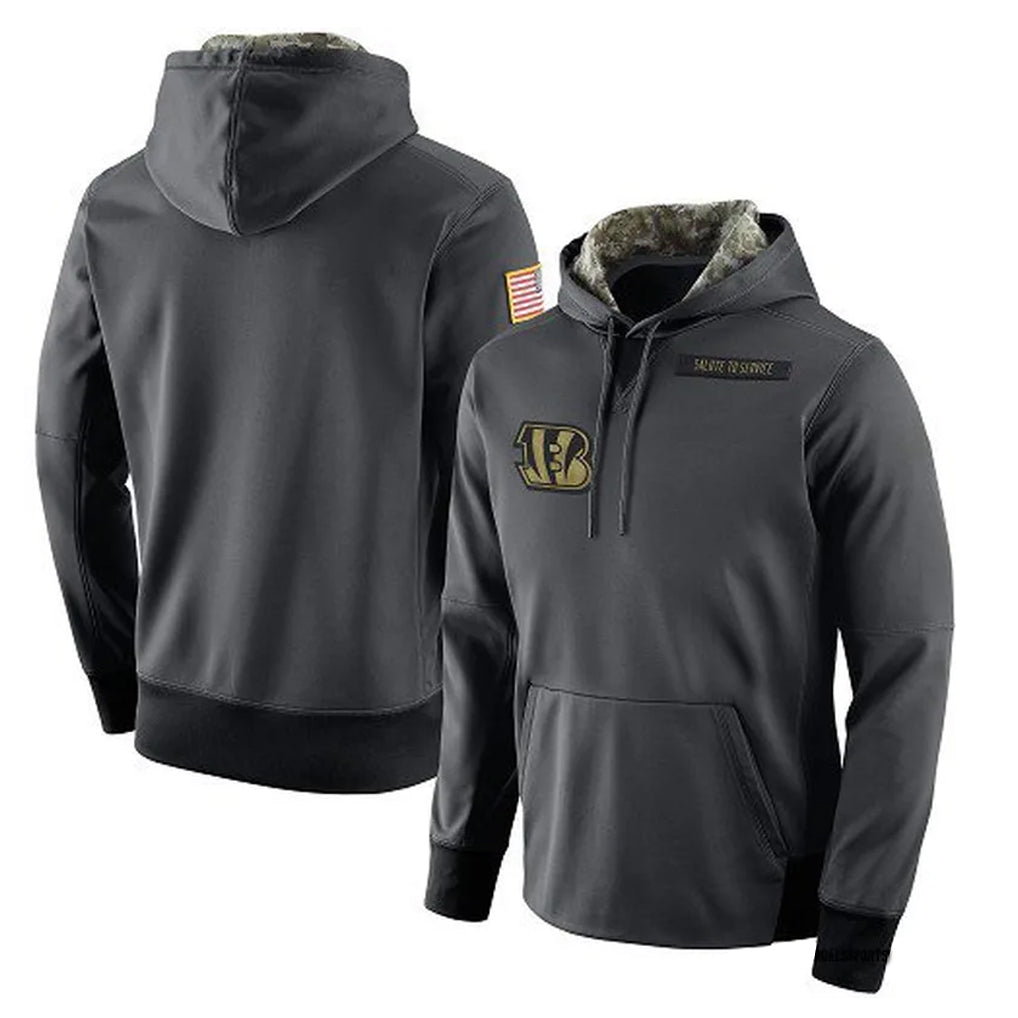 Seanshop C.Bengals Anthracite Salute to Service Player Performance Hoodie Blank Player Stitched Jerseys