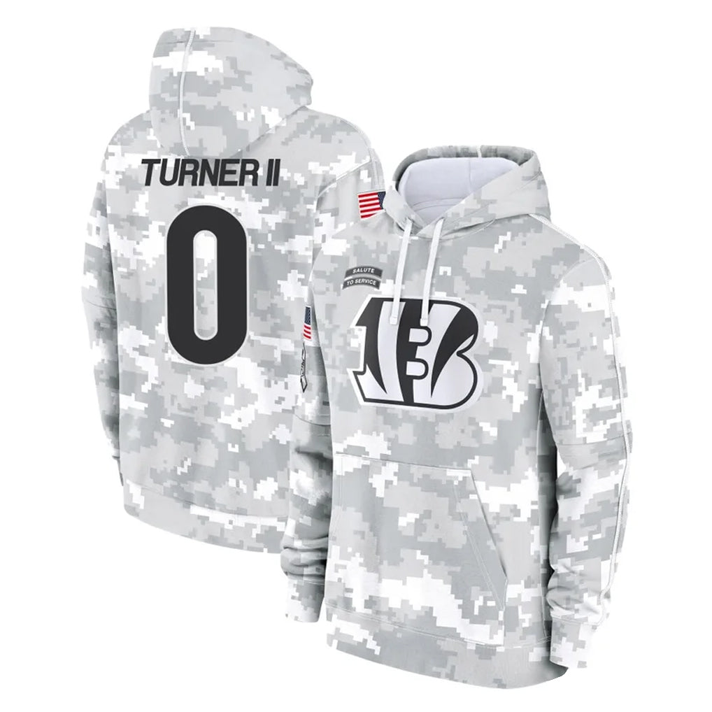 Seanshop C.Bengals #0 DJ Turner II Player Arctic Camo Salute to Service Pullover Hoodie Limited Stitched Jerseys