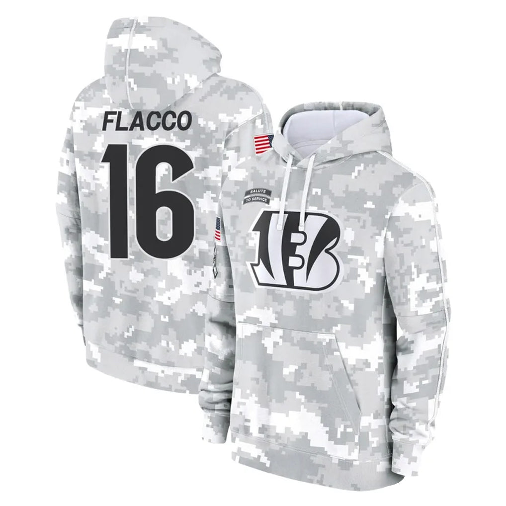 Seanshop C.Bengals #16 Joe Flacco Player Arctic Camo Salute to Service Pullover Hoodie Limited Stitched Jerseys