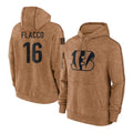Seanshop C.Bengals #16 Joe Flacco Player Brown Salute to Service Pullover Hoodie Limited Stitched Jerseys