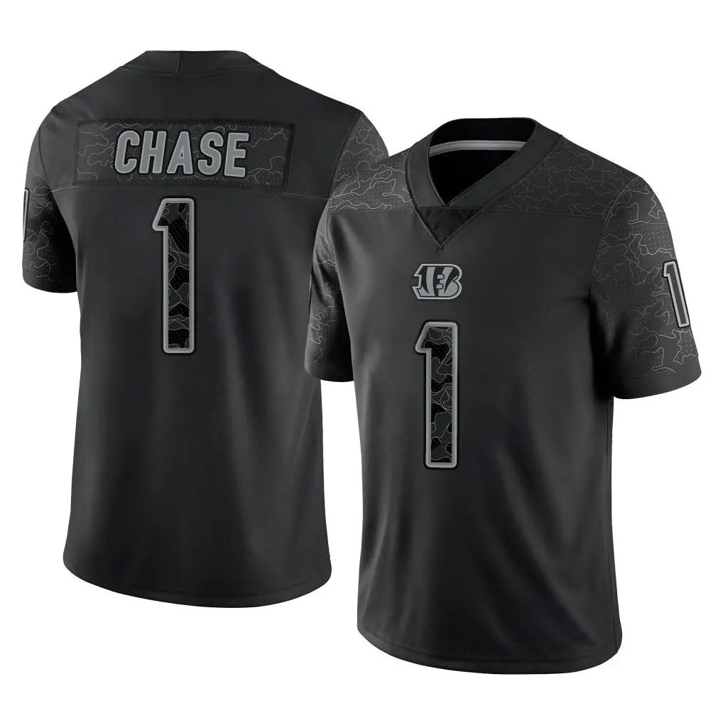Seanshop C.Bengals #1 Ja'Marr Chase Player Black Reflective Limited Game Stitched Jerseys