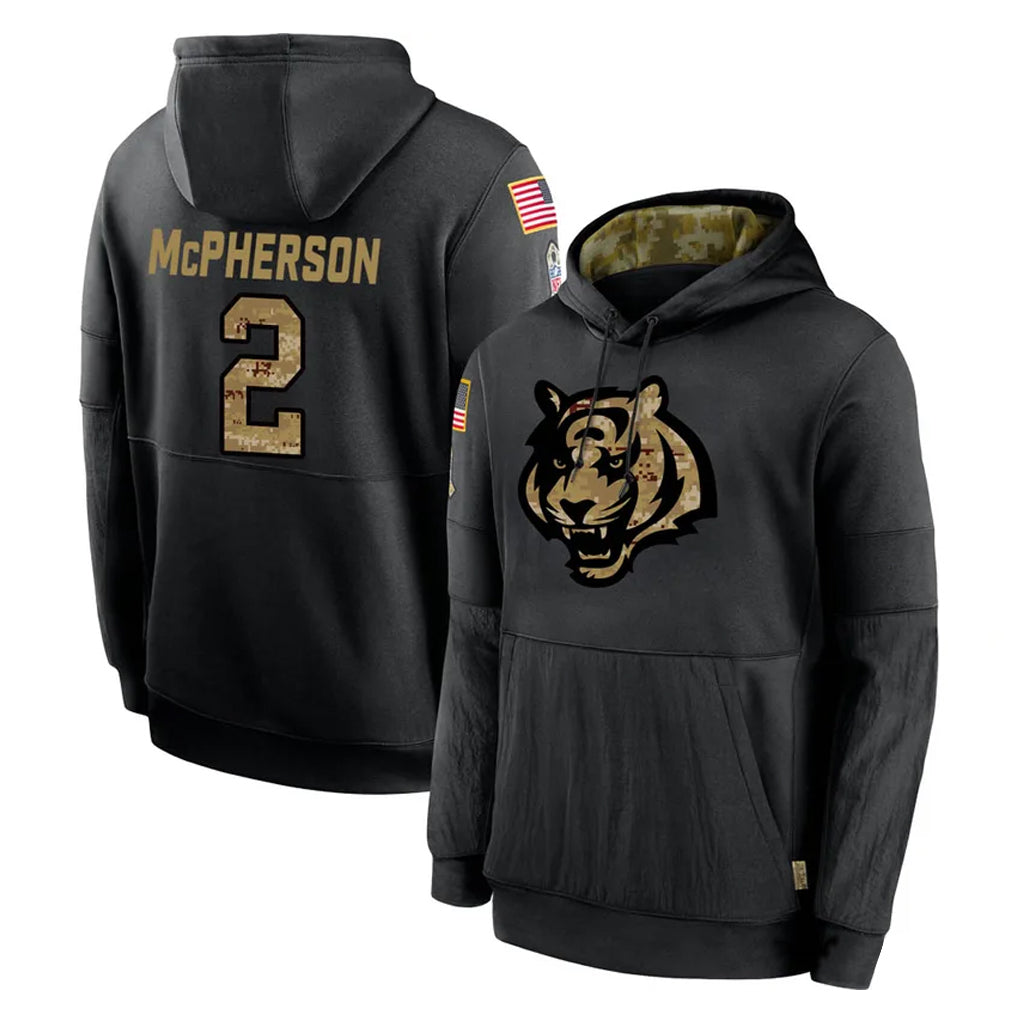Seanshop C.Bengals #2 Evan McPherson Player Black Salute to Service Pullover Hoodies Limited Stitched Jerseys