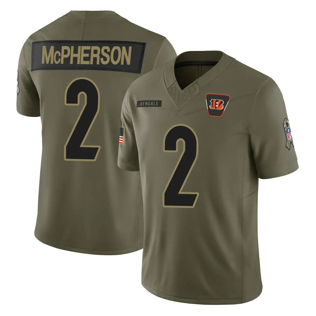 Seanshop C.Bengals #2 Evan McPherson Player Olive Salute to Service Limited Home Game Stitched Jerseys