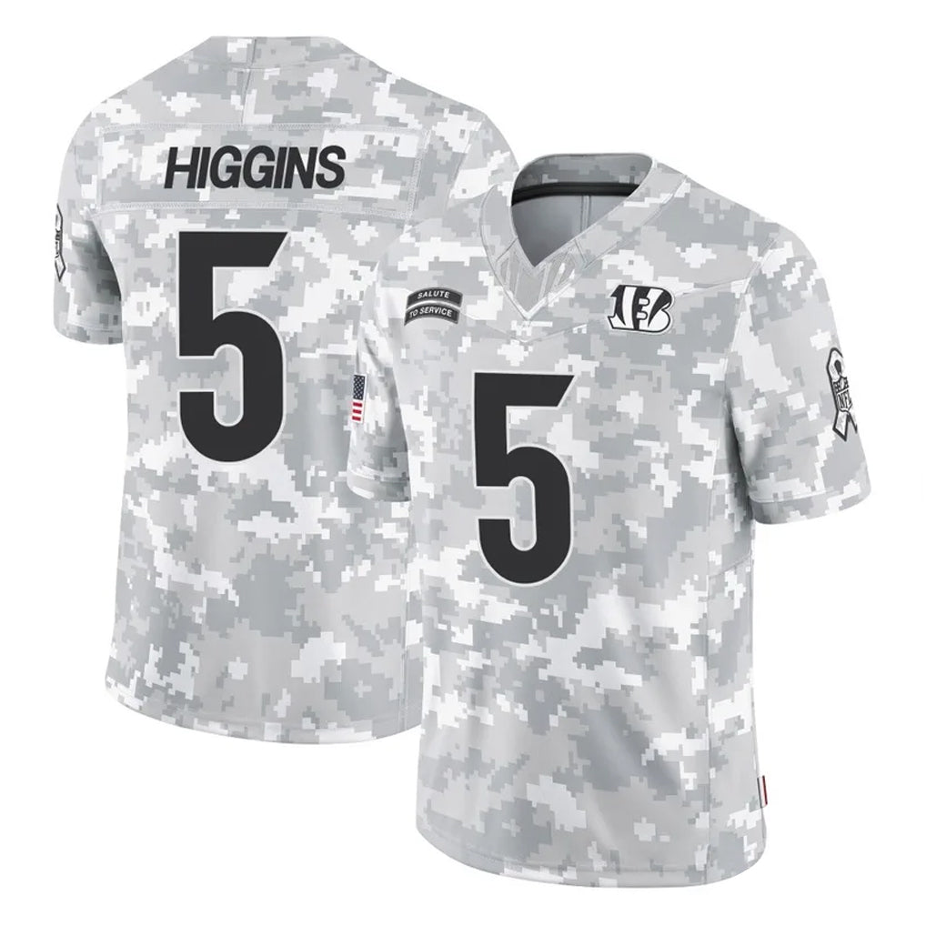 Seanshop C.Bengals #5 Tee Higgins Player Arctic Camo Salute to Service Limited Stitched Jerseys