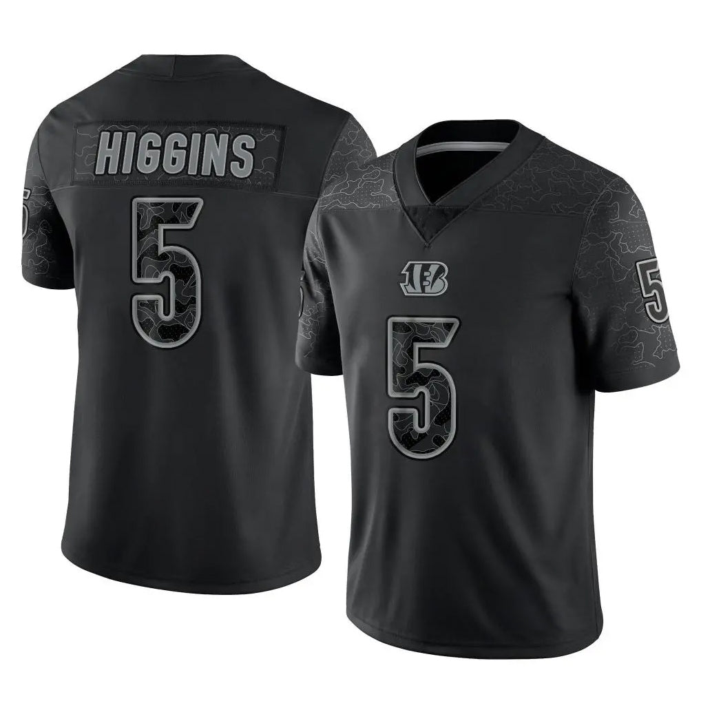 Seanshop C.Bengals #5 Tee Higgins Player Black Reflective Limited Game Stitched Jerseys