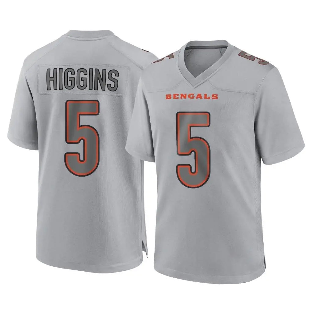 Seanshop C.Bengals #5 Tee Higgins Player Gray Atmosphere Fashion Game Stitched Jerseys