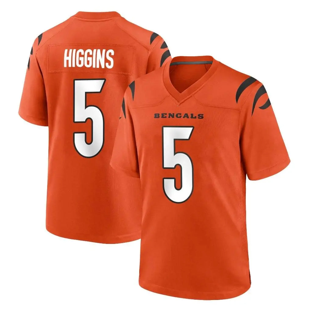 Seanshop C.Bengals #5 Tee Higgins Player Orange Home Game Stitched Jerseys