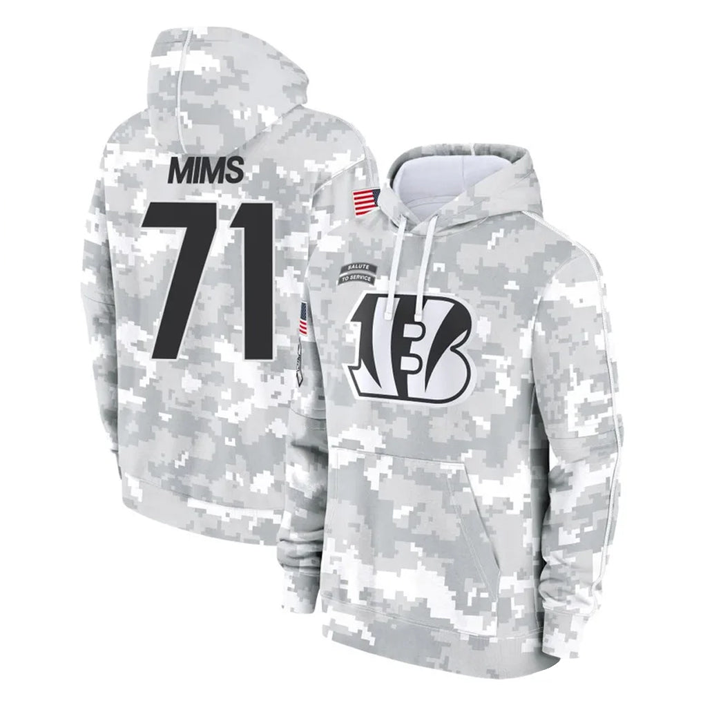 Seanshop C.Bengals #71 Amarius Mims Player Arctic Camo Salute to Service Pullover Hoodie Limited Stitched Jerseys