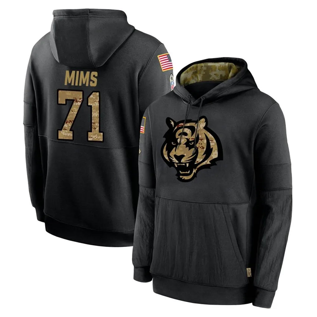Seanshop C.Bengals #71 Amarius Mims Player Black Salute to Service Pullover Hoodies Limited Stitched Jerseys