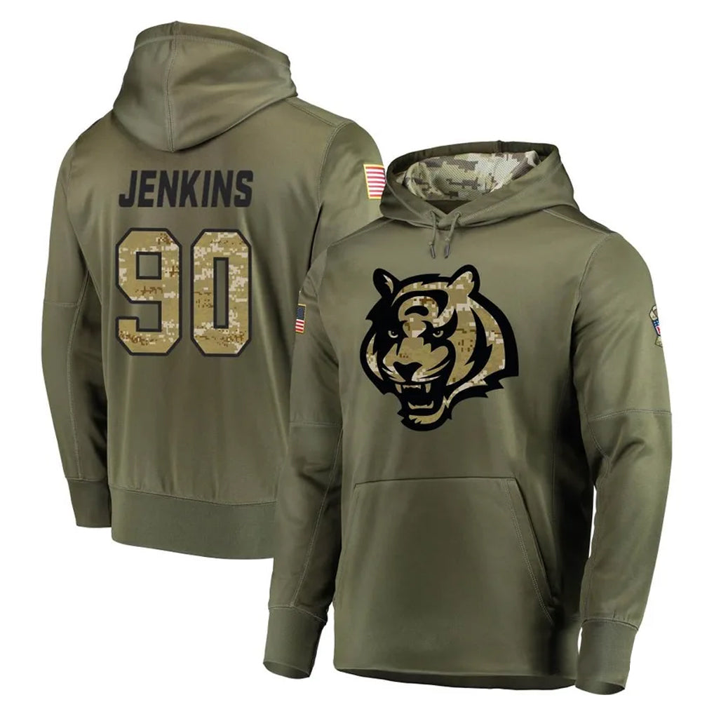 Seanshop C.Bengals #90 Kris Jenkins Jr Player Olive Salute to Service Pullover Hoodies Home Game Stitched Jerseys