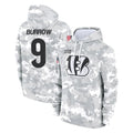 Seanshop C.Bengals #9 Joe Burrow Player Arctic Camo Salute to Service Pullover Hoodie Limited Stitched Jerseys