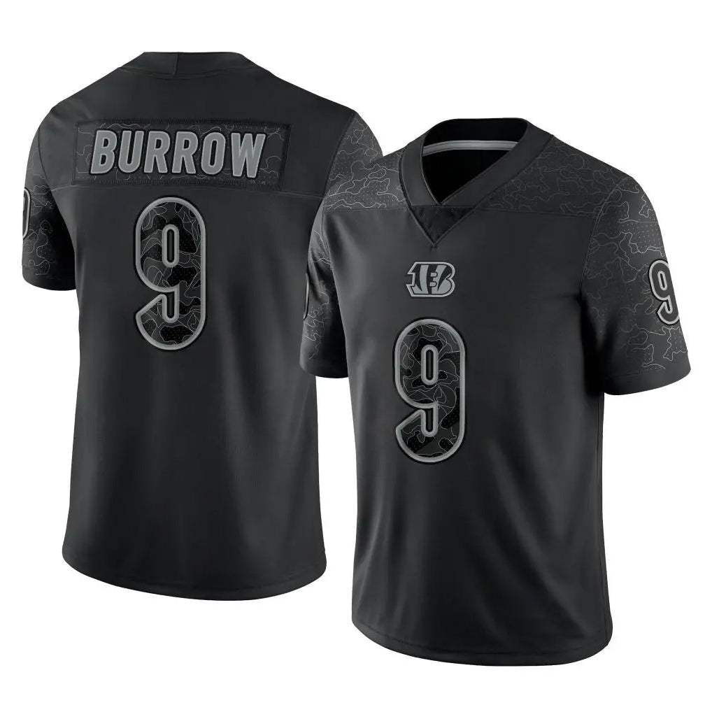 Seanshop C.Bengals #9 Joe Burrow Player Black Reflective Limited Game Stitched Jerseys