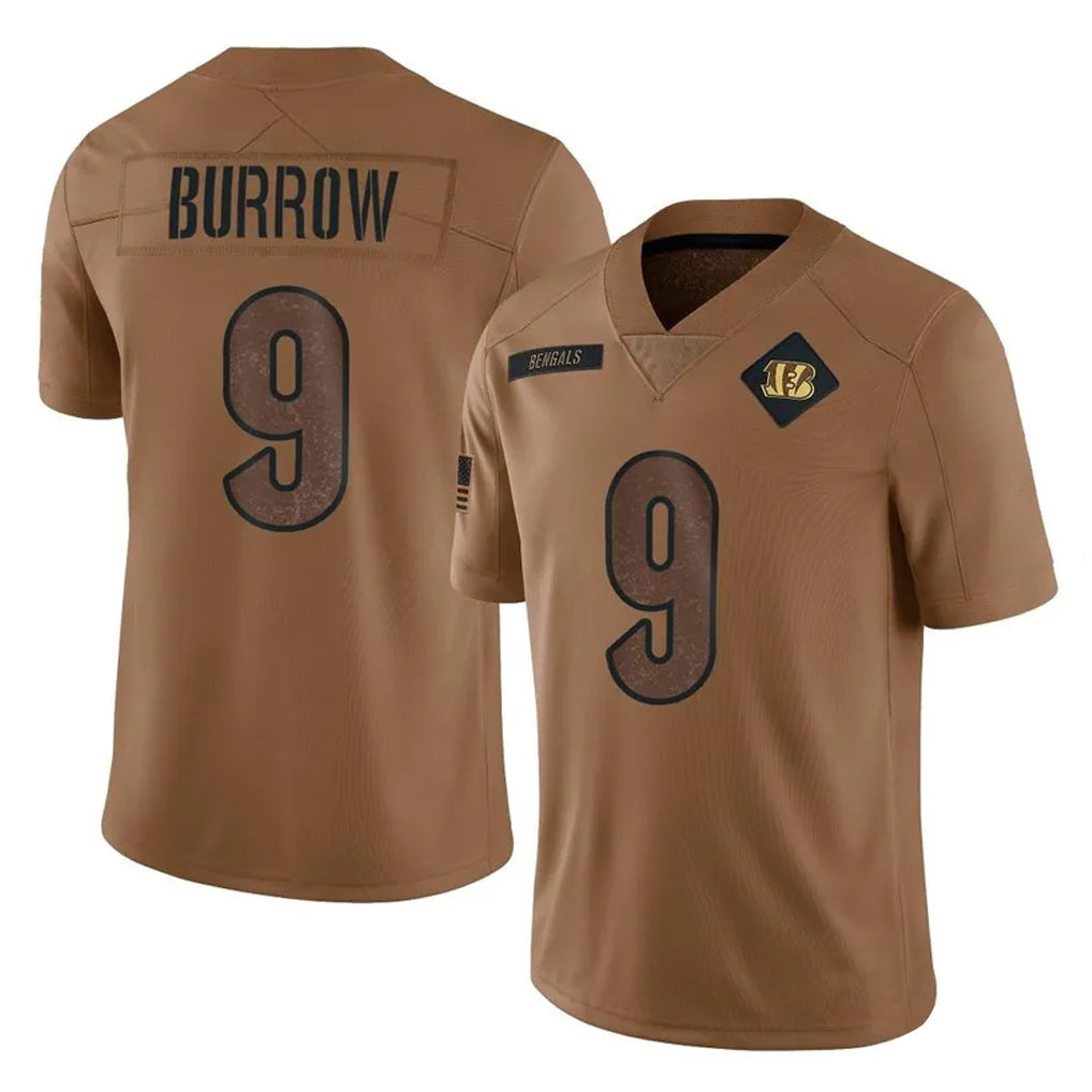 Seanshop C.Bengals #9 Joe Burrow Player Brown Salute to Service Limited Stitched Jerseys