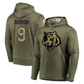 Seanshop C.Bengals #9 Joe Burrow Player Olive Salute to Service Pullover Hoodies Home Game Stitched Jerseys