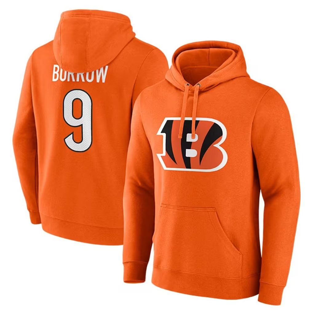 Seanshop C.Bengals #9 Joe Burrow Player Orange Salute to Service Pullover Hoodie Limited Stitched Jerseys