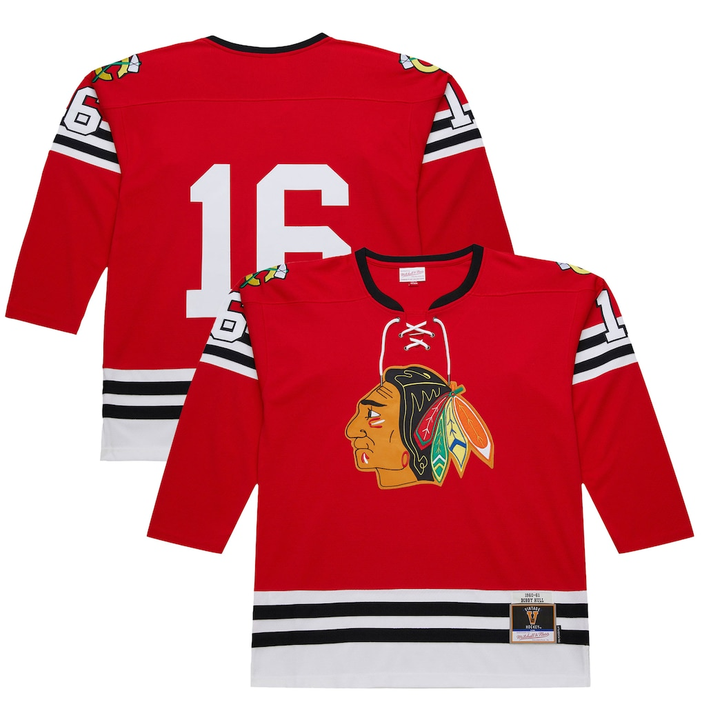 Seanshop C.Blackhawks #16 Bobby Hull Scarlet 1960-61 Power Play Jerseys