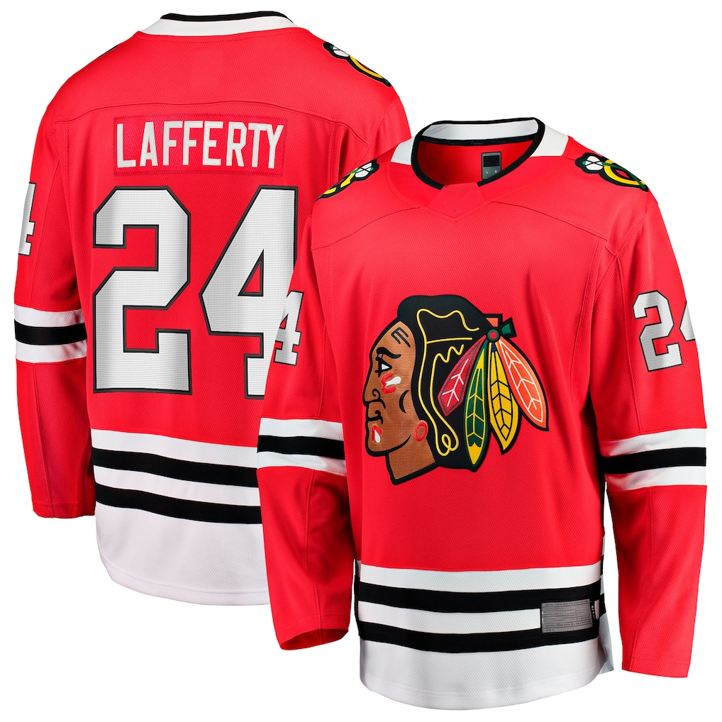 Seanshop C.Blackhawks #24 Sam Lafferty Red Home Breakaway Jerseys