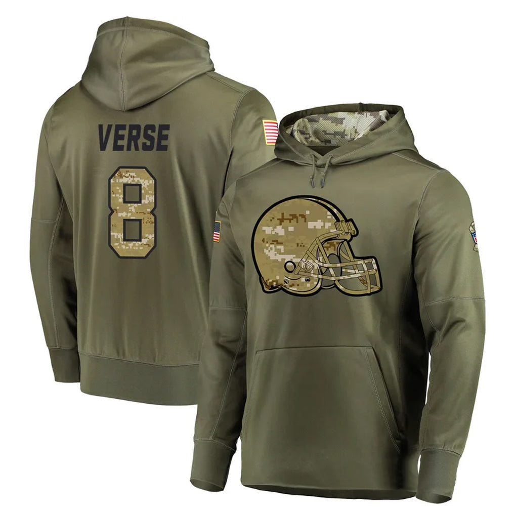 Seanshop C.Browns #8 Jared Verse Player Olive Salute to Service Pullover Hoodies Home Game Stitched Jerseys